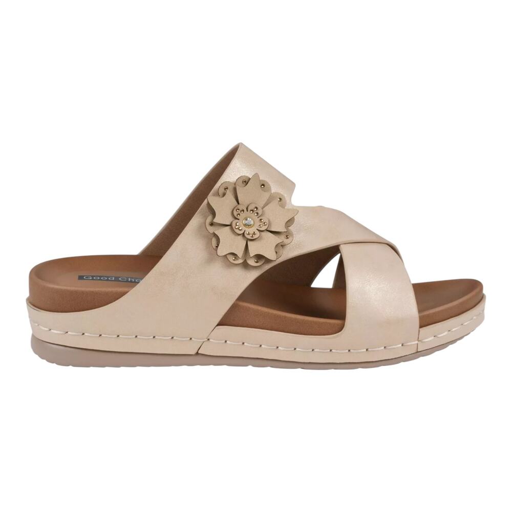 GC Shoes Women's Nessie Flower Wedge Slip On Sandals Gold Size 9 1/2 - Picture 2 of 5